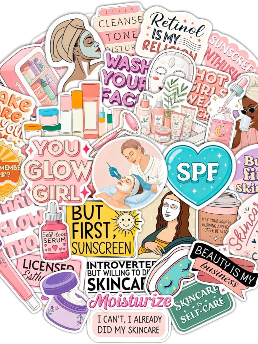 100Pcs Esthetician Stickers for Laptop, Skincare Stickers - Esthetician Party Su